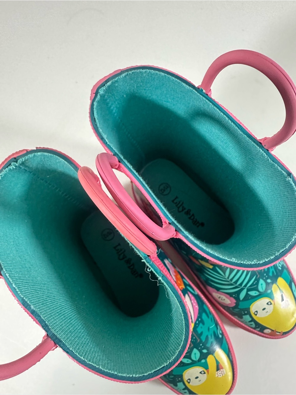NWOB Lily & Dan Kids Rain Boots 11/12 Green Pink Sloth Print Rubber Waterproof - Picture 9 of 10